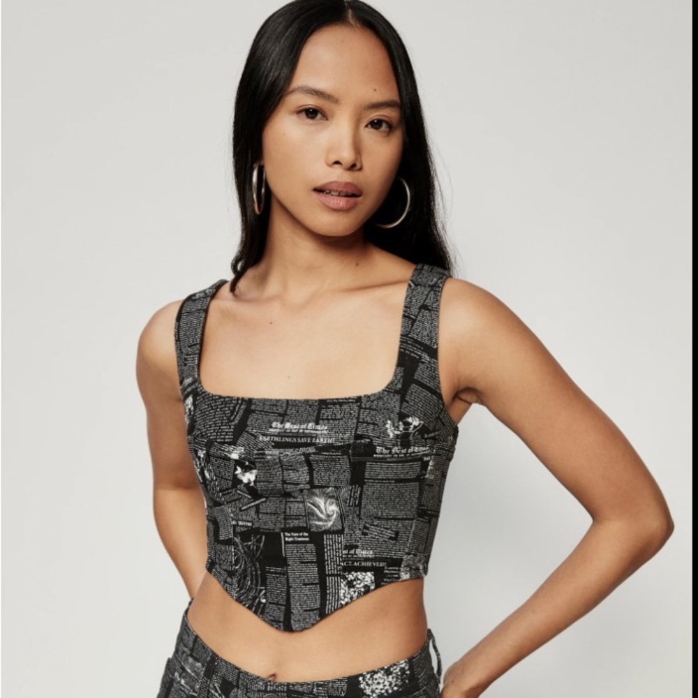 Reformation Peace Zine Denim Bustier Top